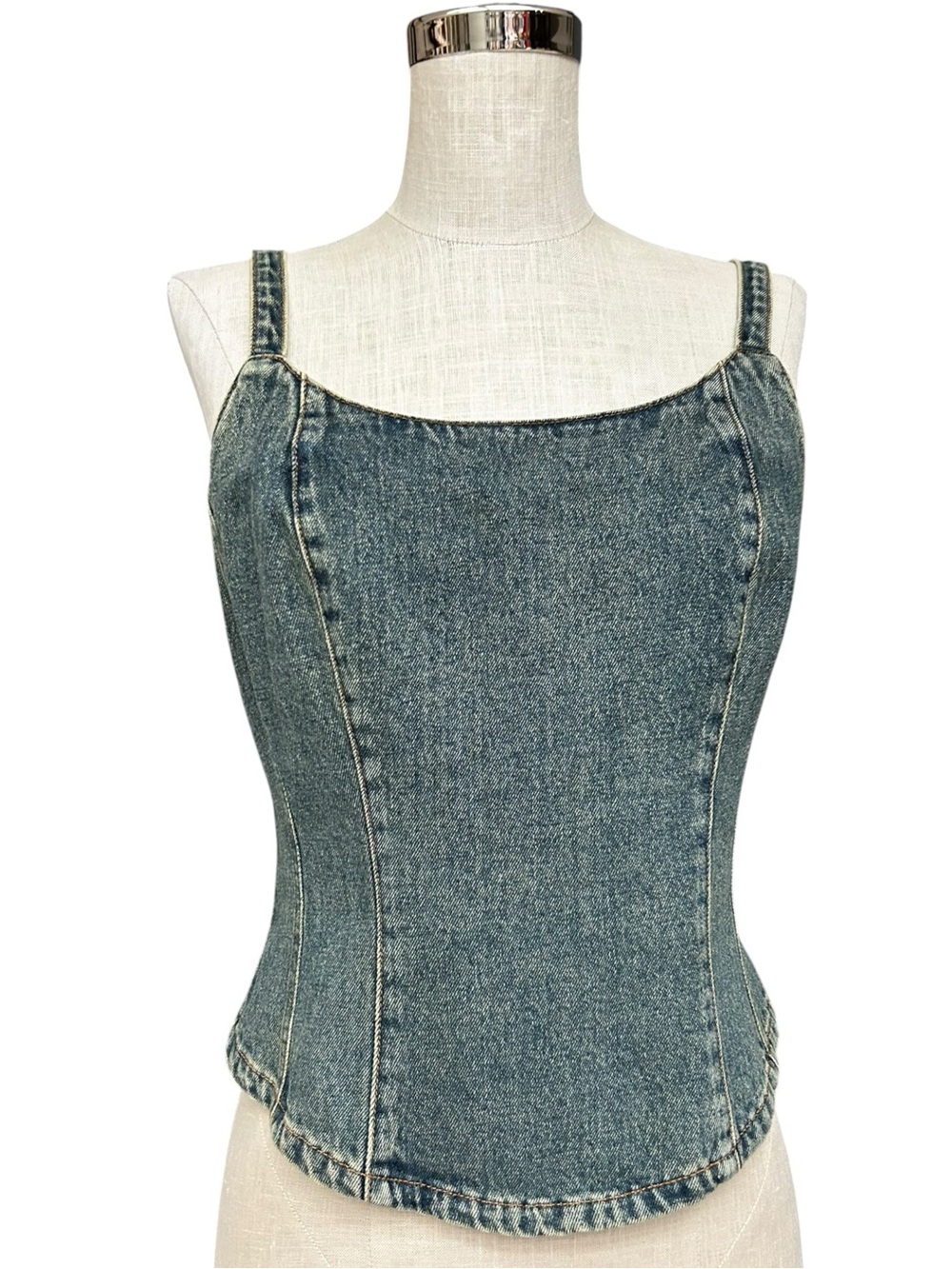 Vintage Y2K Jeanology Denim Corset Top Medium Wash Zip Back Bustier Cami Size 10